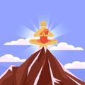 Meditations in solitude with nature. Monk meditating on top of a mountain